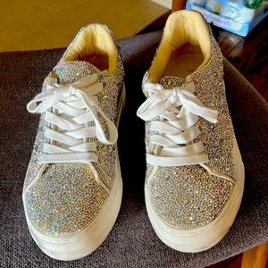 Rhinestone silver and white sneakers, perfect for wedding, worn once